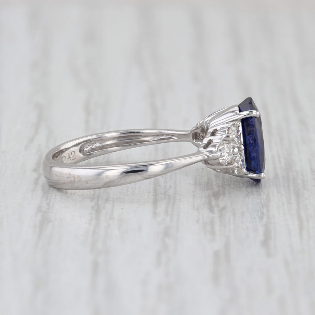 2.74ctw Oval Blue Sapphire Diamond Ring 18k White Gold Size 6.25