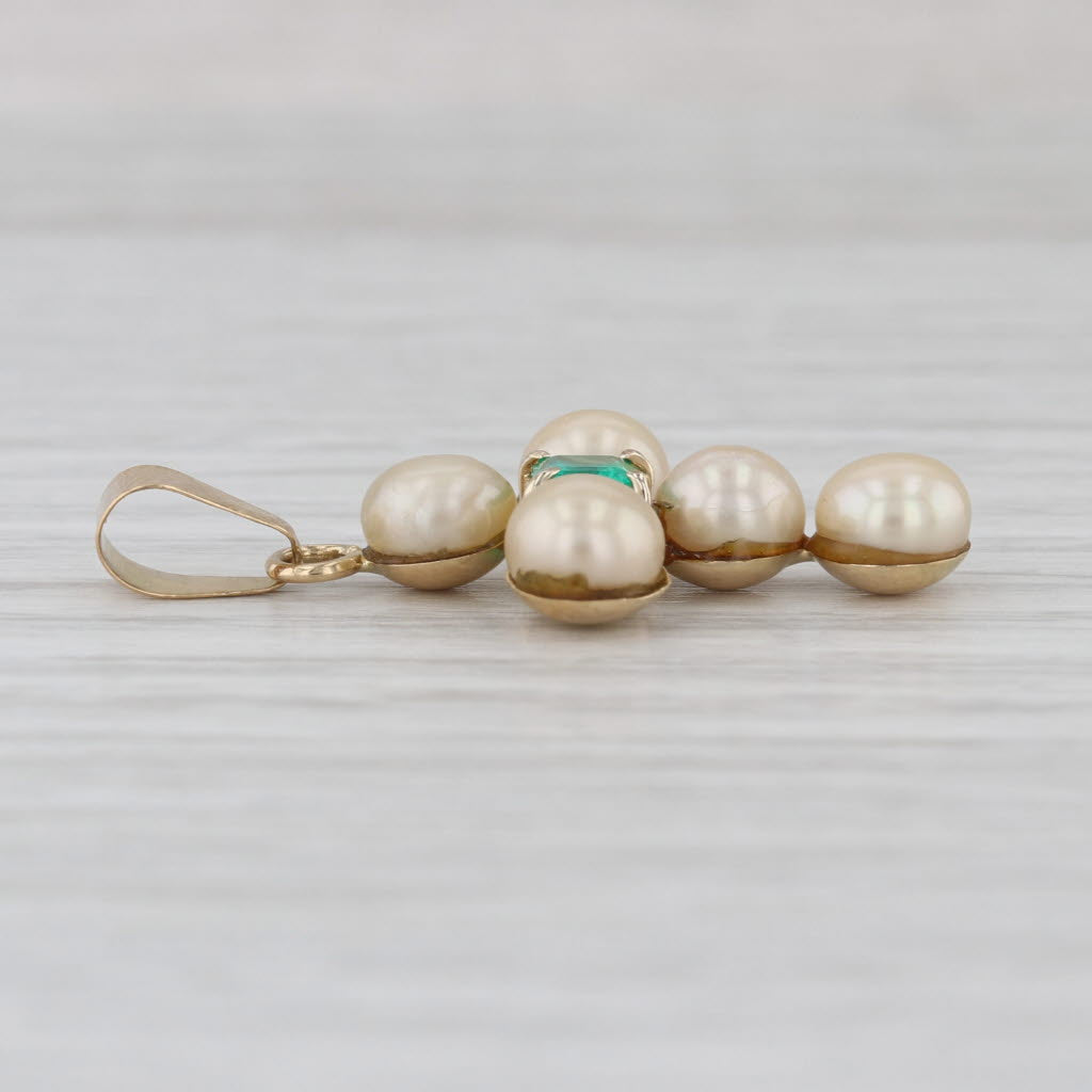 Antique Emerald Cultured Pearl Cross Pendant 18k Yellow Gold