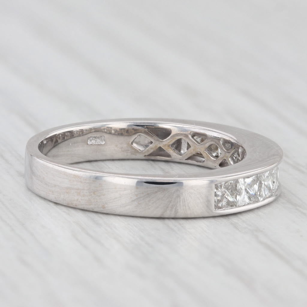 Light Gray 1ctw Diamond Wedding Band 14k White Gold Size 6.75 Bridal Channel Set Princess