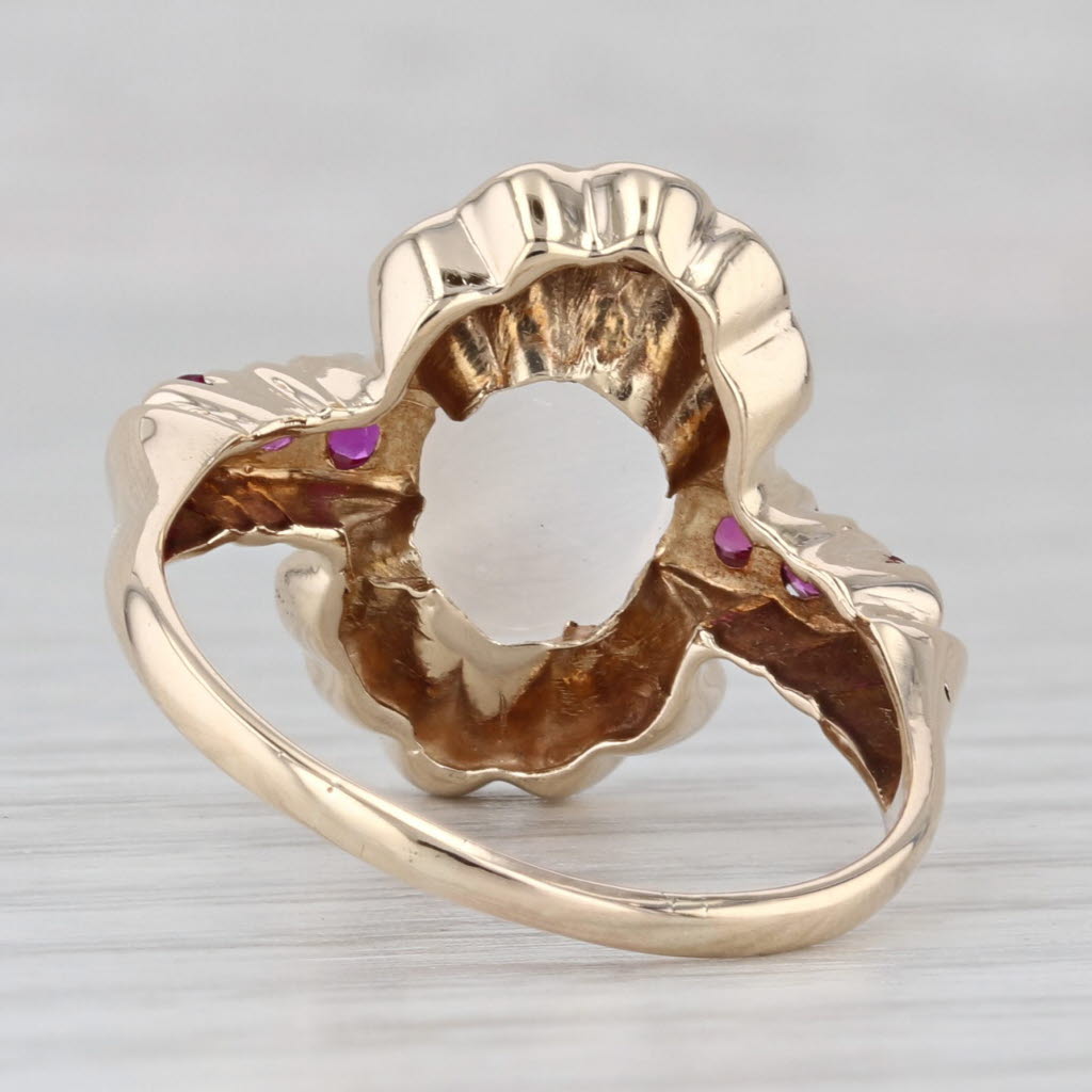 Retro Moonstone Lab Created Ruby Ring 14k Yellow Gold Size 9.75