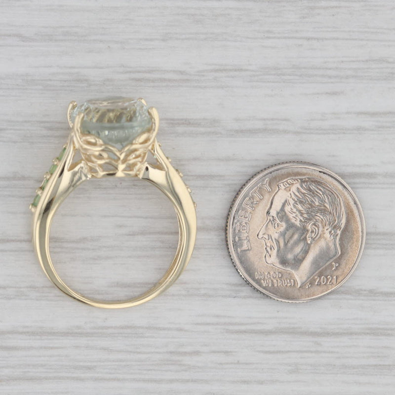 5.90ctw Prasiolite Green Amethyst Mint Garnet Ring 10k Yellow Gold Size 6