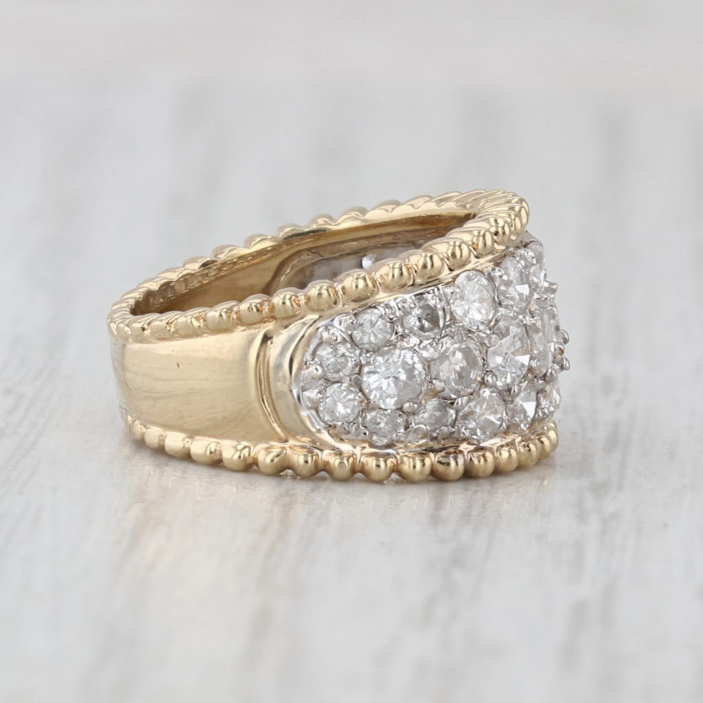 2ctw Pave Diamond Cluster Ring 14k Yellow Gold Size 3.75 Tapering Band