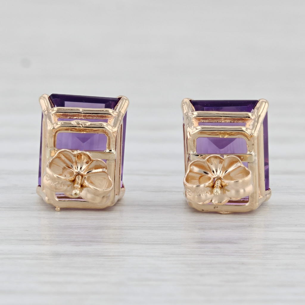 Light Gray 6.10ctw Emerald Cut Amethyst Solitaire Stud Earrings 14k Yellow Gold