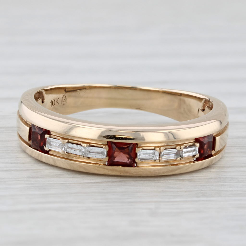 Light Gray 0.50ctw Diamond Garnet Ring 10k Yellow Gold Men's Wedding Band Size 10.75