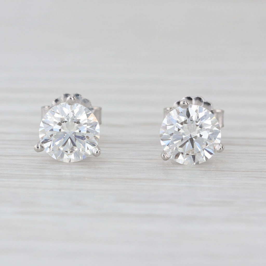 IGI 2.02ctw VS1 Lab Grown Diamond Stud Earrings 14k White Gold Solitaire Studs
