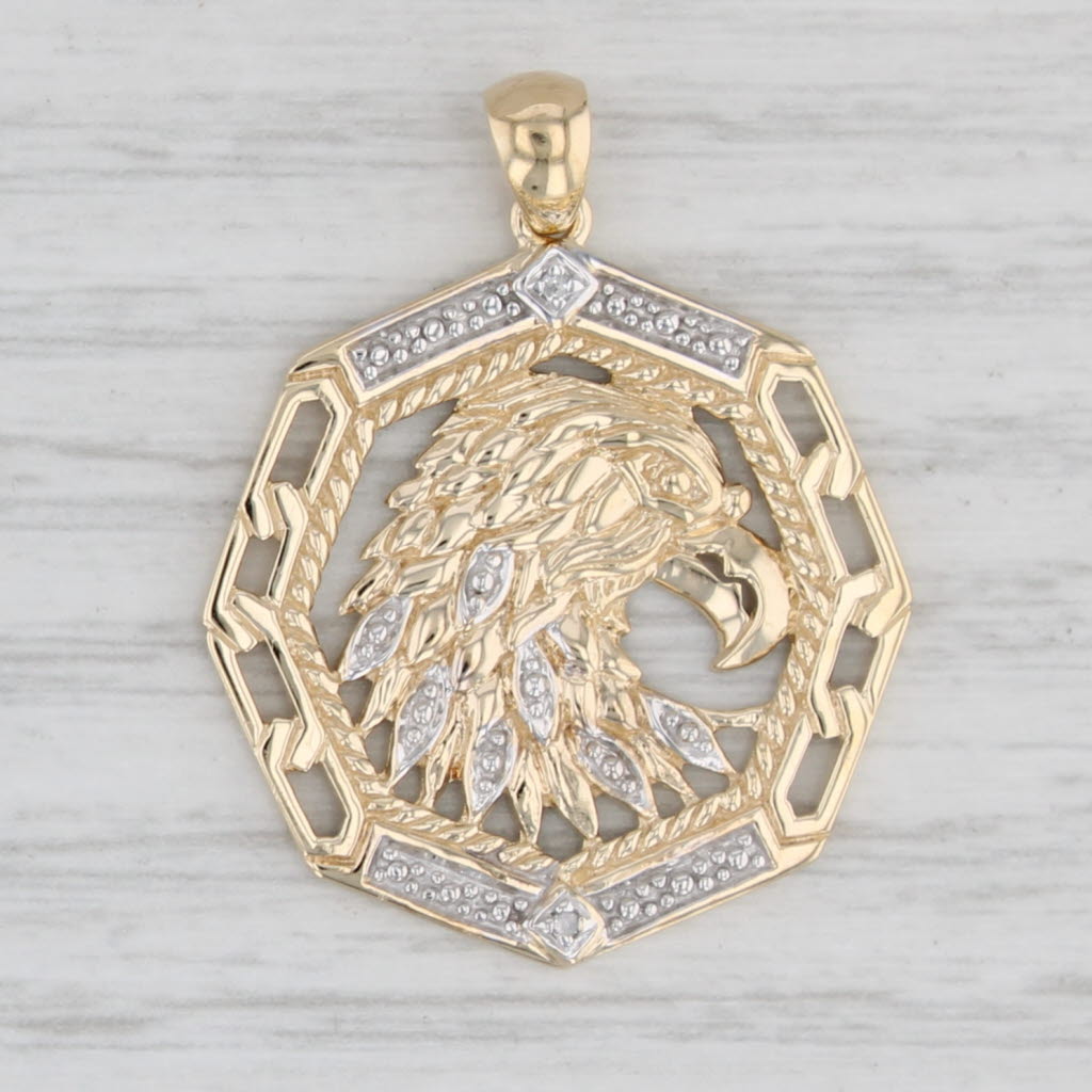 Light Gray Diamond Accented Eagle Pendant 10k Yellow White Gold Patriotic Jewelry