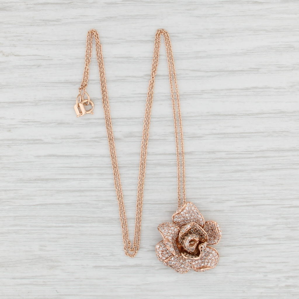 0.75ctw Diamond Rose Flower Pendant Necklace 14k Rose Gold 18.25" Cable Chain