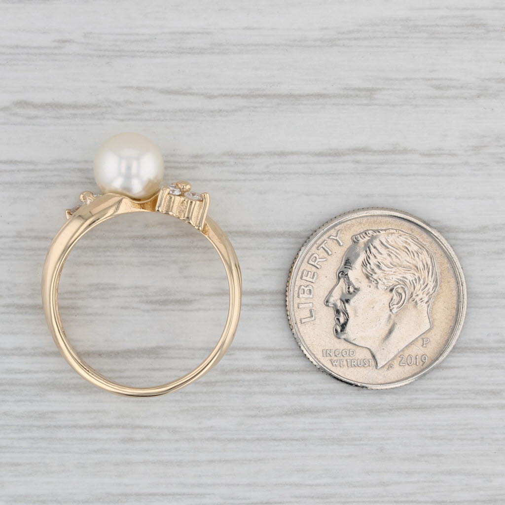 Gray Cultured Pearl 0.15ctw Diamond Bypass Ring 14k Yellow Gold Size 6.5