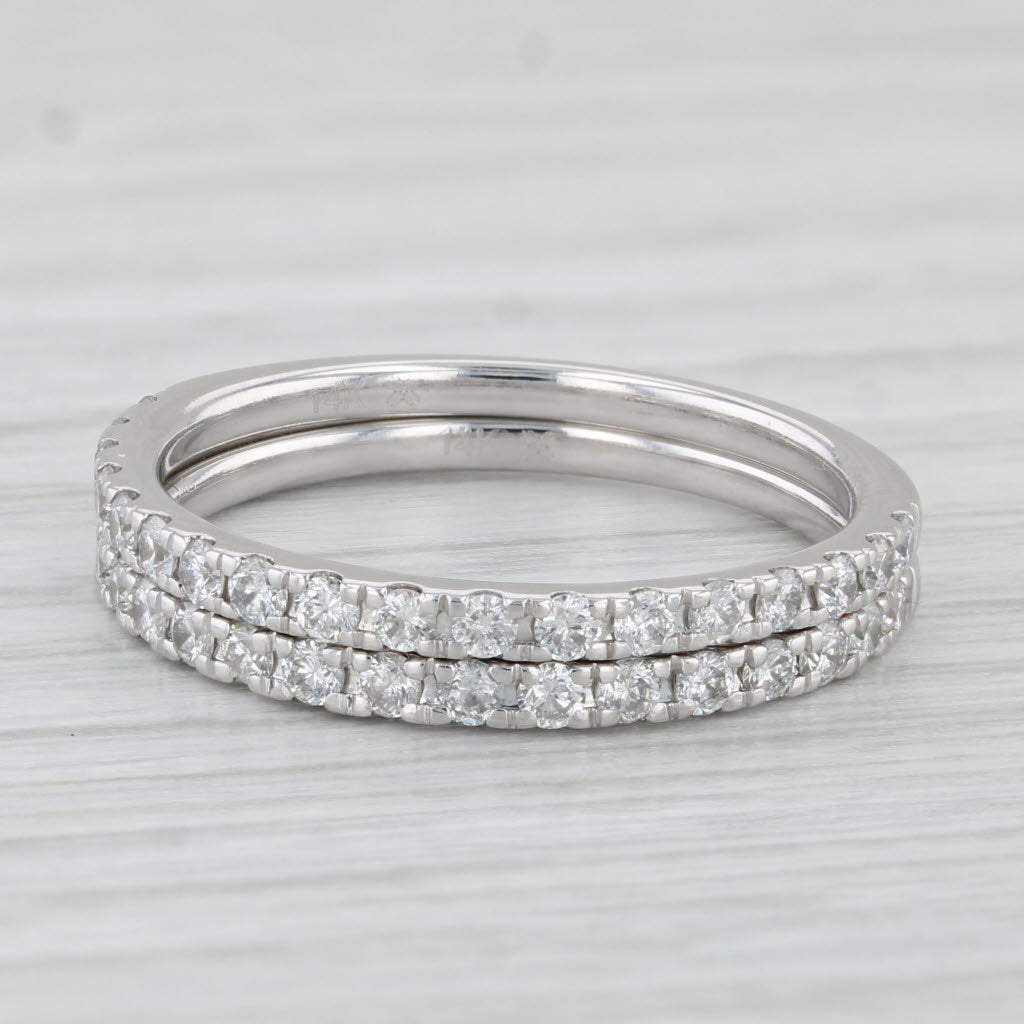 Light Gray 0.66ctw Diamond Set of 2 Rings 14k White Gold Wedding Anniversary Bands Sz 6.75