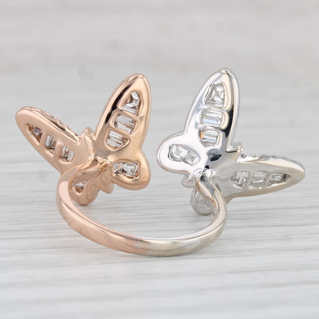 Light Gray 2.18ctw Diamond Butterfly Ring 18k White Rise Gold Size 6.5 Adjustable