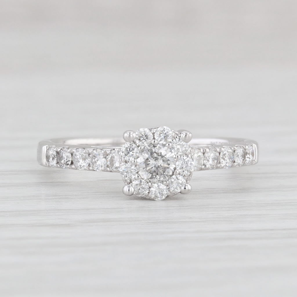 Light Gray 0.58ctw Round Diamond Halo Engagement Ring 14k White Gold Size 6.75
