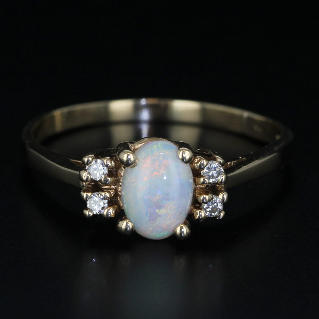 Black Opal Oval Cabochon Diamond Ring 14k Yellow Gold Size 7.75