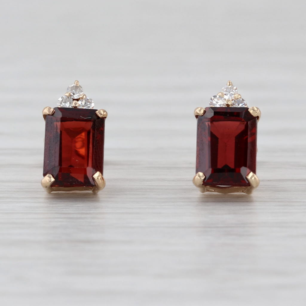 2.88ctw Garnet Diamond Stud Earrings 10k Yellow Gold Studs