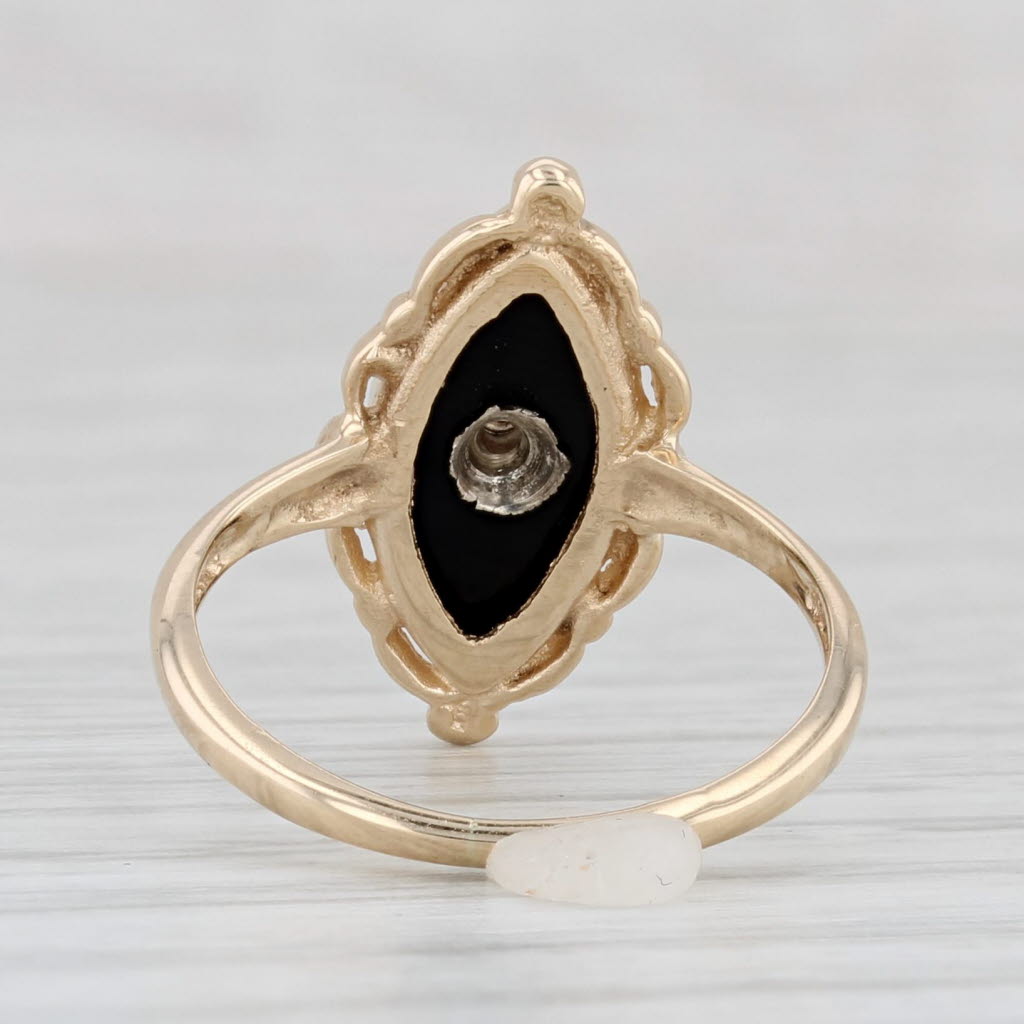 Light Gray Vintage Onyx Diamond Signet Ring 10k Yellow Gold Size 4.5