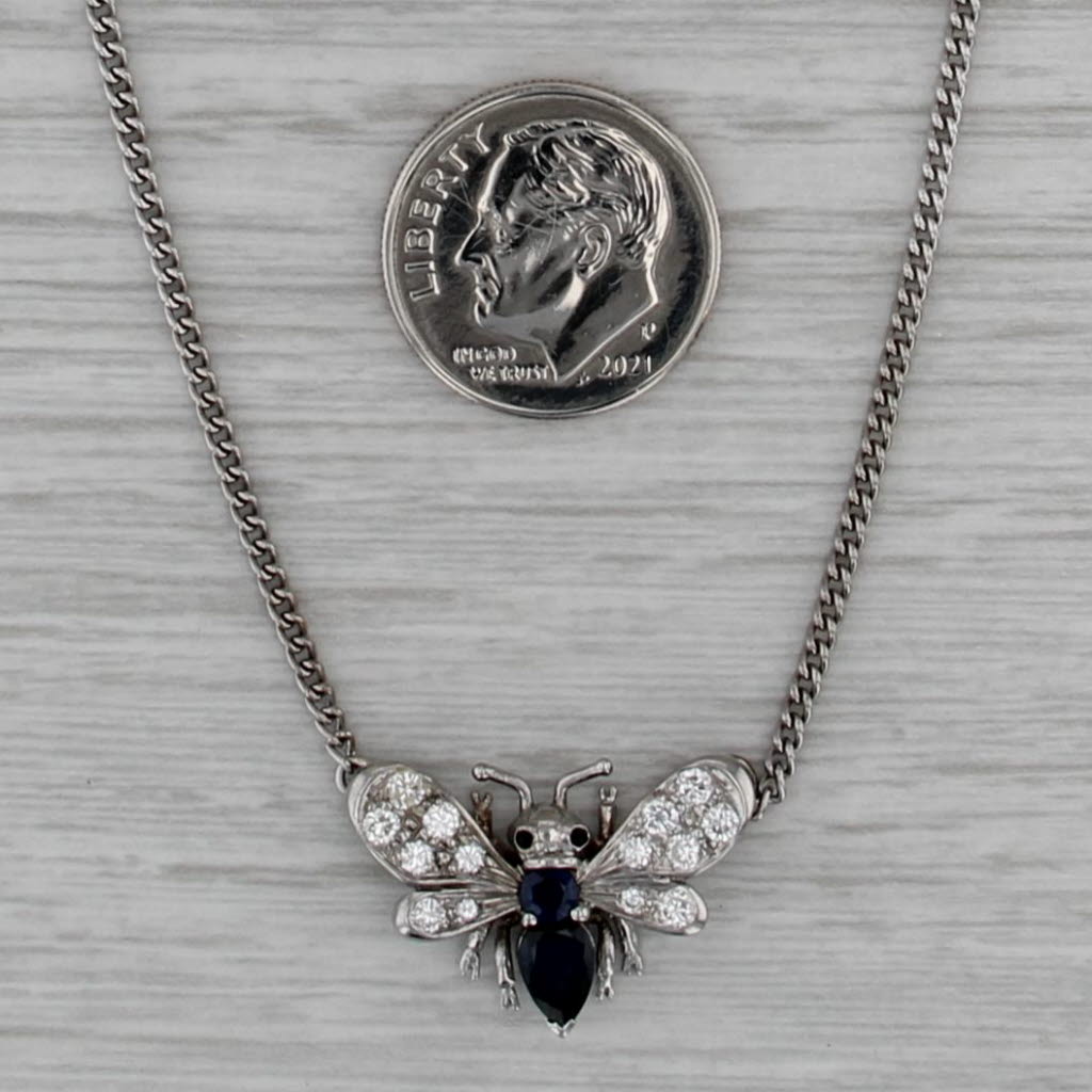Vintage Sapphire Diamond Bee Pendant Necklace 18k Gold Platinum Gowland Box