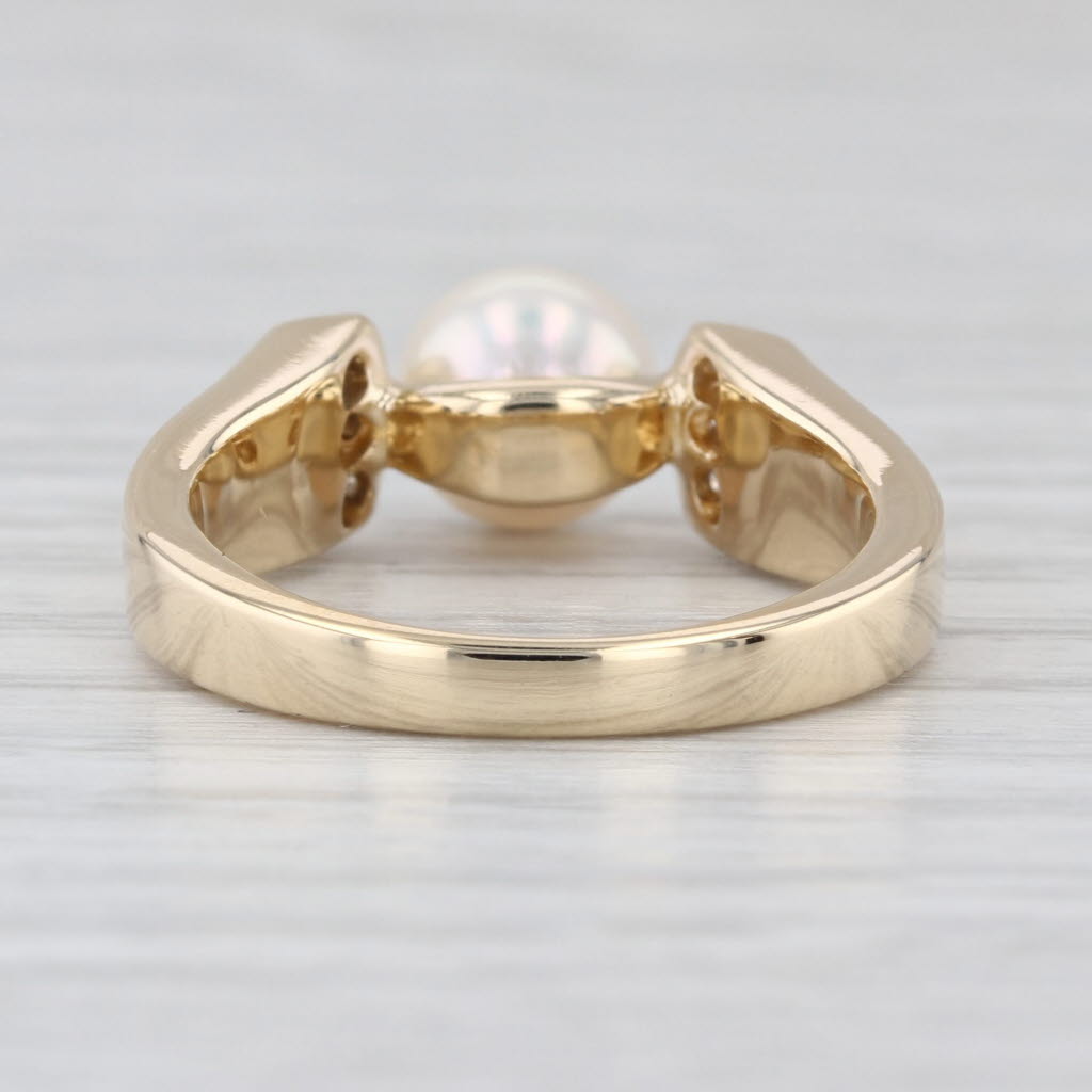 7.1mm Cultured Pearl Diamond Ring 14k Yellow Gold Size 7.25