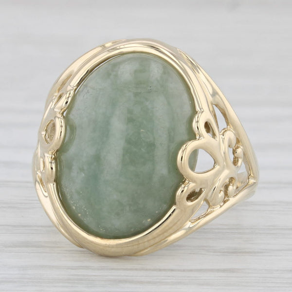 Green Jadeite Jade Ring 14k Yellow Gold Size 9 Oval Cabochon Solitaire