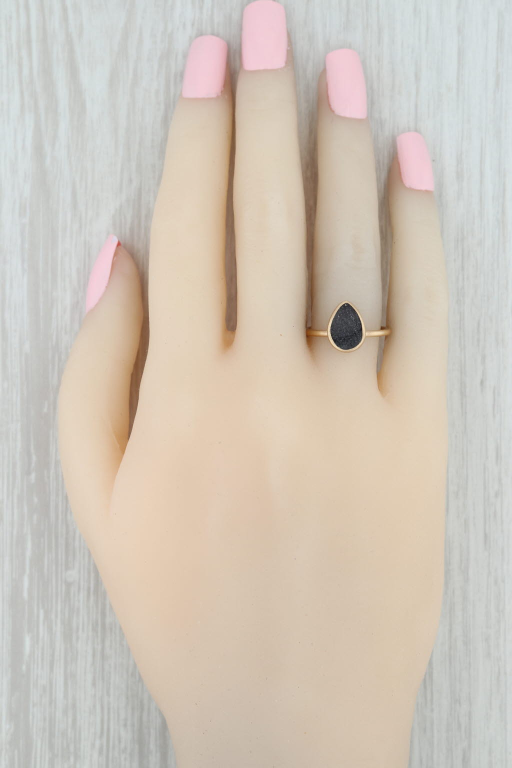 New Nina Nguyen Ring Black Druzy Quartz Adorn Petite 18k Gold Sz 6.75 Solitaire