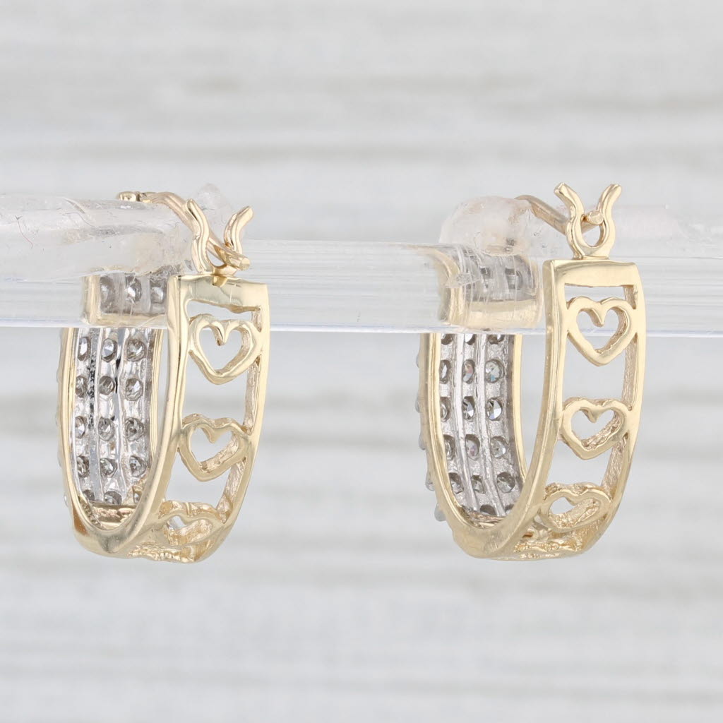 Light Gray 0.18ctw Diamond Hearts Hoop Earrings 10k Yellow Gold Snap Top Oval Hoops