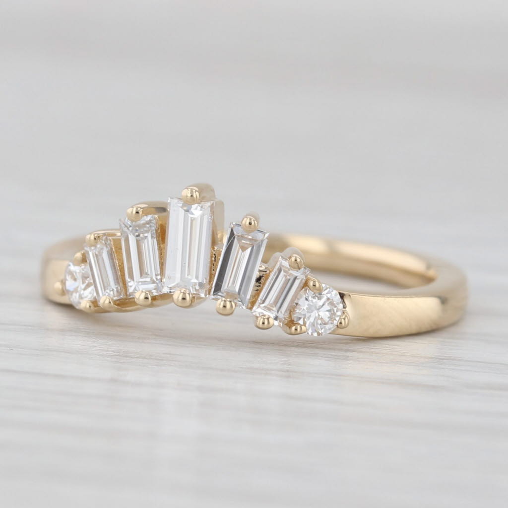 Light Gray New 0.48ctw Lab Grown Diamond Contoured Wedding Band 14k Gold Stackable Ring
