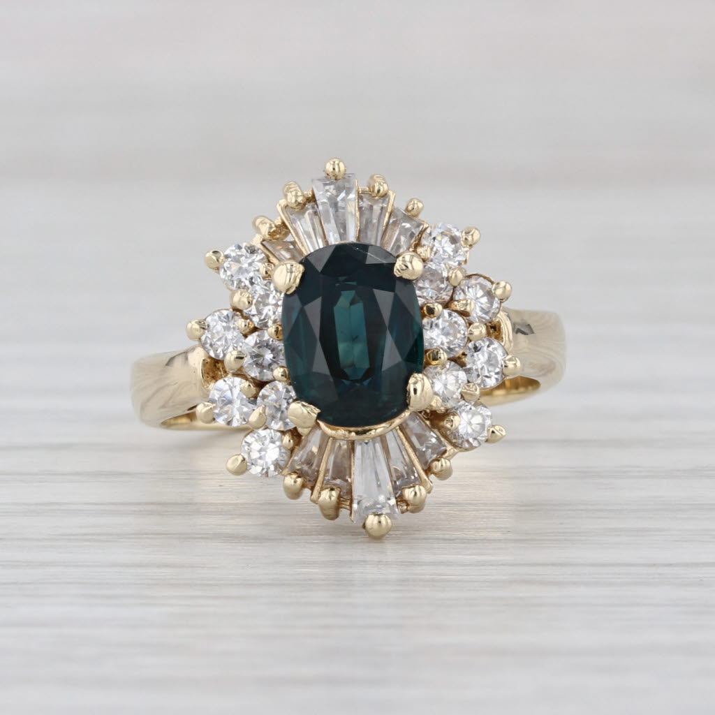 2.60ctw Oval Blue Sapphire Cubic Zirconia Halo Ring 14k Yellow Gold Size 7