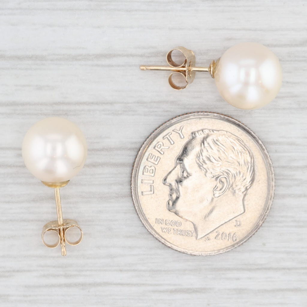 Light Gray 8mm Cultured Pearl Stud Earrings 14k Yellow Gold