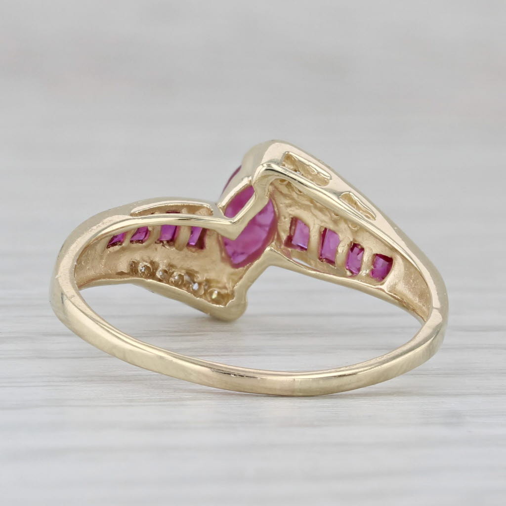 Gray Marquise Ruby Diamond Bypass Ring 10k Yellow Gold Size 9.25