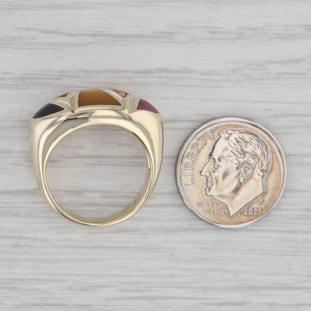 Gray Asch Grossbardt Coral Shell Mother of Pearl Inlay Mosaic Ring 14k Gold Size 5.5