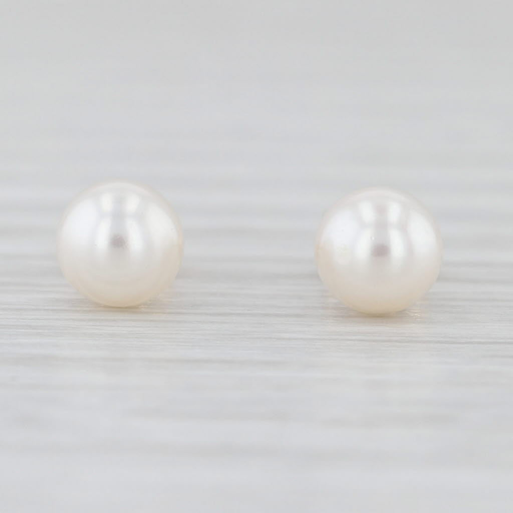 5mm Cultured Pearl Stud Earrings 14k Yellow Gold Round Solitaire Studs