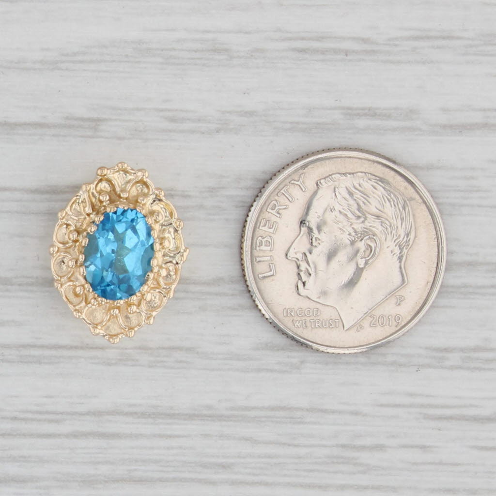 Light Gray 1.60ct Blue Topaz Oval Slide Charm 14k Yellow Gold Vintage Richard Klein