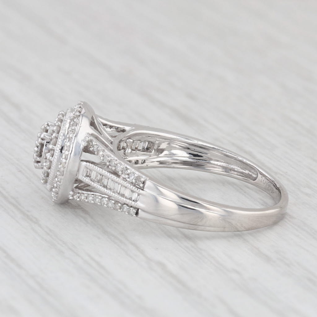 Light Gray 0.38ctw Diamond Halo Engagement Ring 10k White Gold Size 7 Cathedral Band