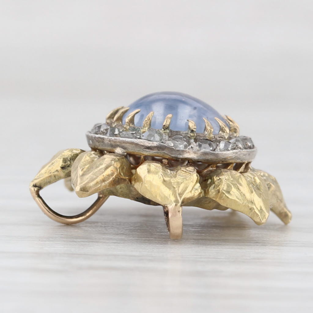Light Gray Vintage 0.30ctw Diamond Star Sapphire Flower Pendant 18k Yellow Gold