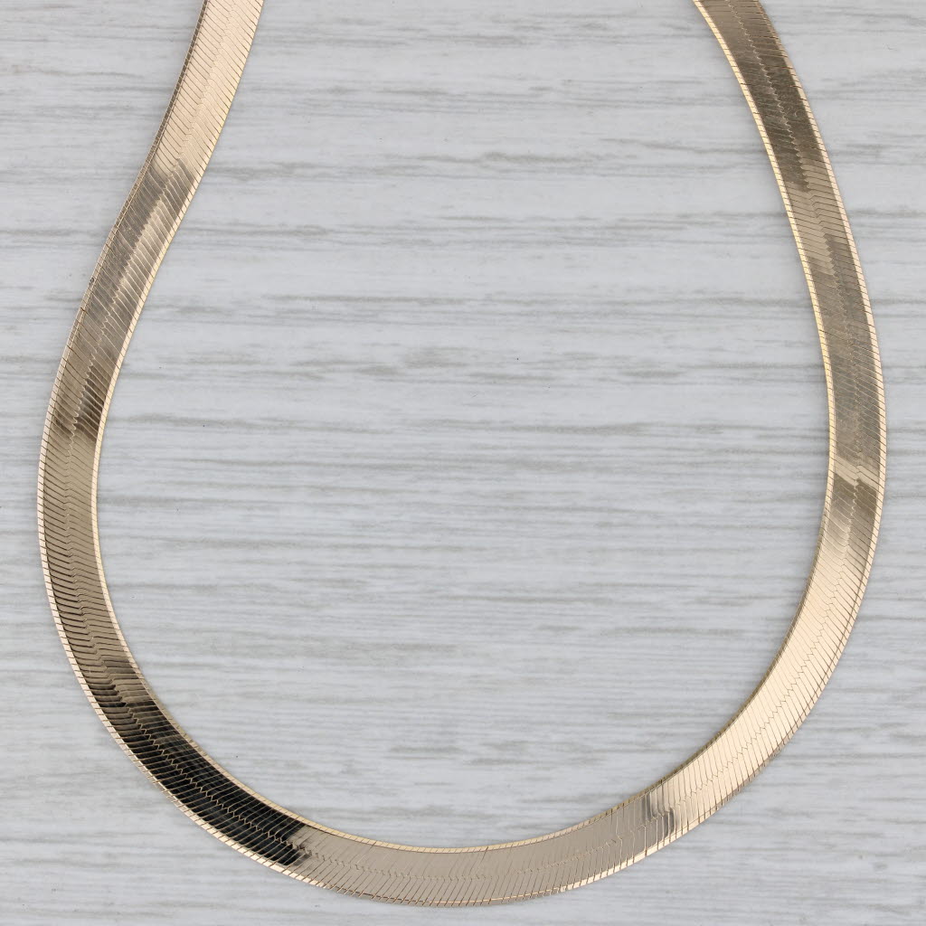 Gray Herringbone Chain Necklace 14k Yellow Gold 20" 5.2mm Italian