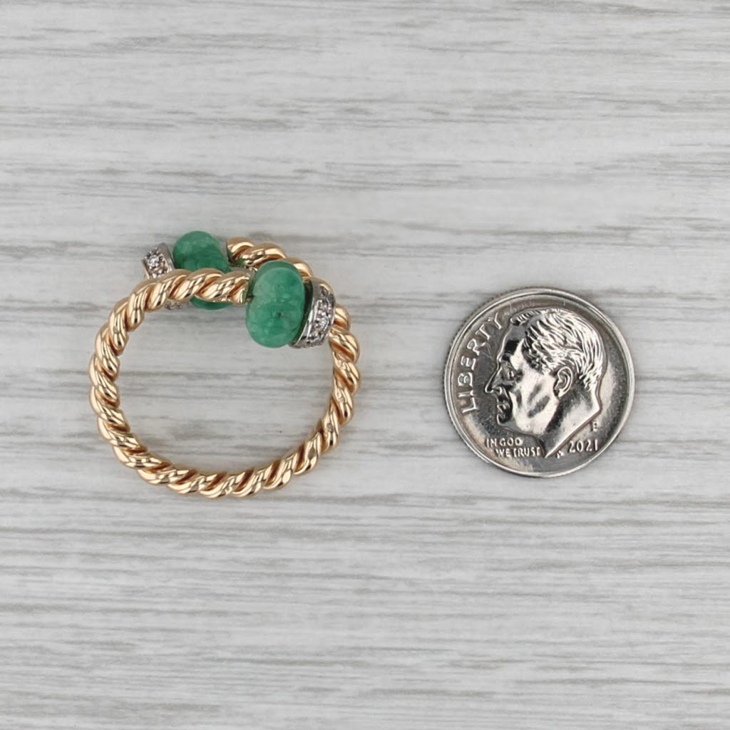 Emerald Bead Diamond Bypass Ring 14k Yellow Gold Size 7 Adjustable