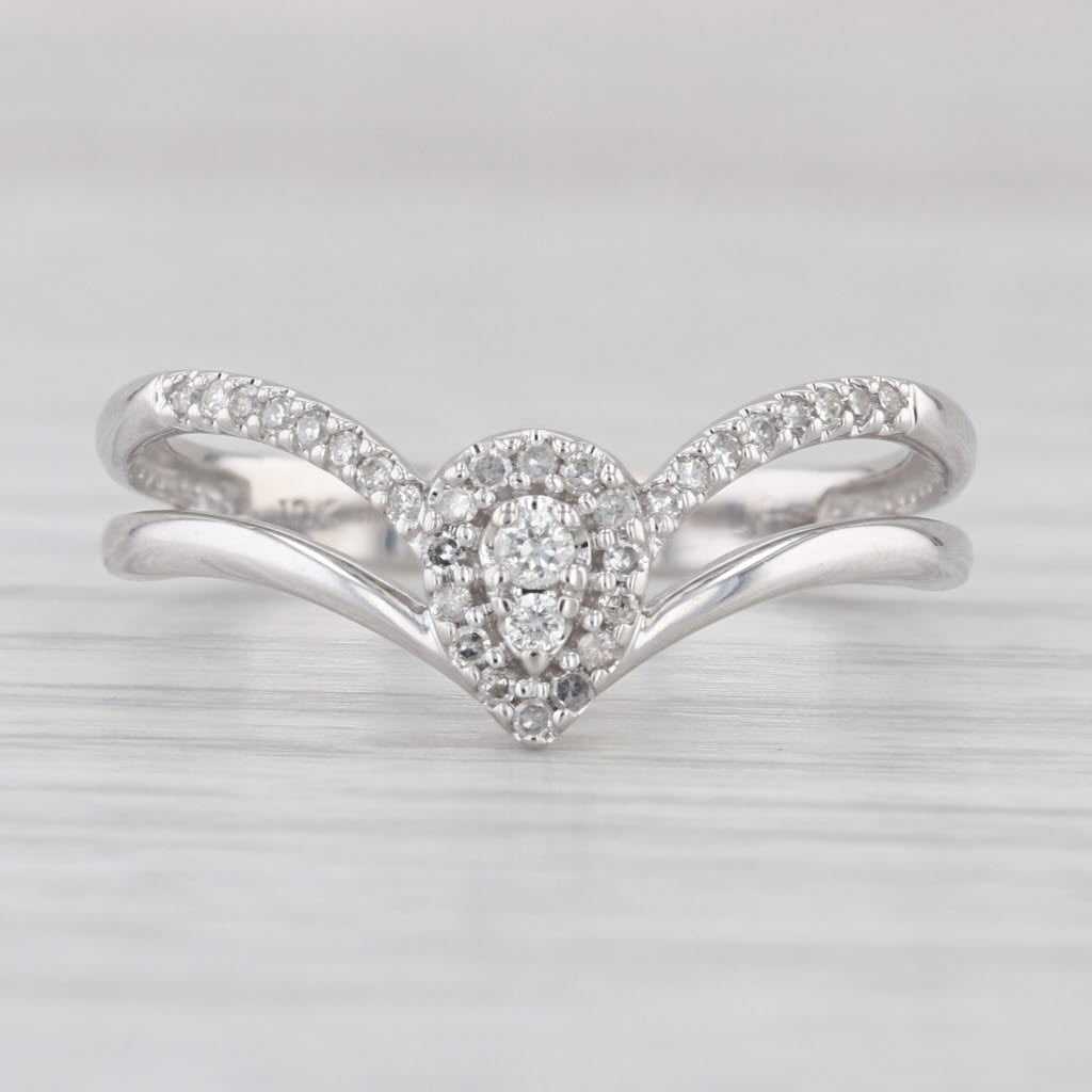 0.16ctw Diamond Halo Teardrop Contoured Ring 10k White Gold Size 8.75