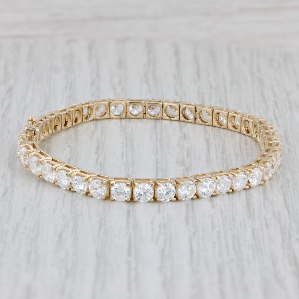 Light Gray 9.50ctw Cubic Zirconia Tennis Bracelet 14k Yellow Gold 6.75" 4.1mm
