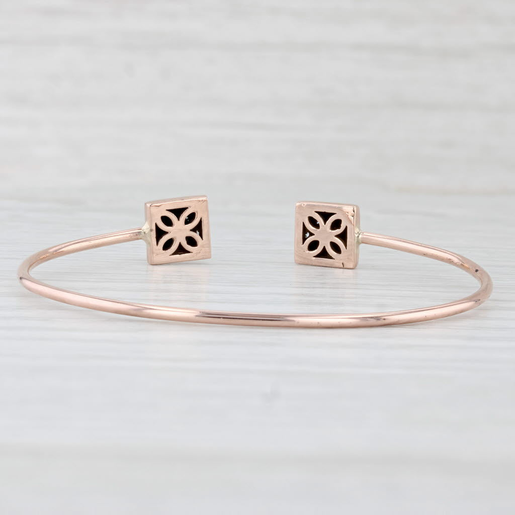 Light Gray Diamond Pyramid Ends Cuff Bracelet 14k Rose Gold 6"
