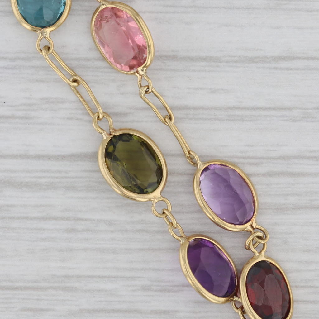 Gray Multi-Gemstone Tennis Bracelet 18k Yellow Gold 7" Amethyst Aquamarine Citrine