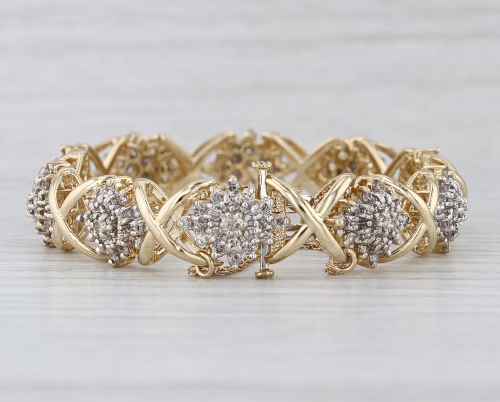 5ctw Diamond Flower Clusters Bracelet 14k Yellow Gold 7" 12.5mm