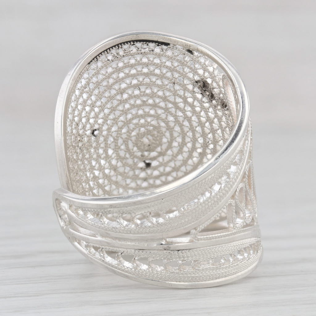 Light Gray Filigree Circles Statement Ring 999 Fine Silver Adjustable Size 7.5