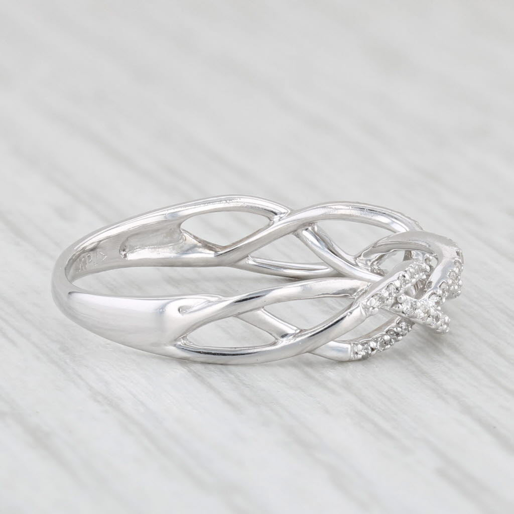 Light Gray 0.20ctw Diamond Woven Ring 10k White Gold Stackable Wedding Band Size 8