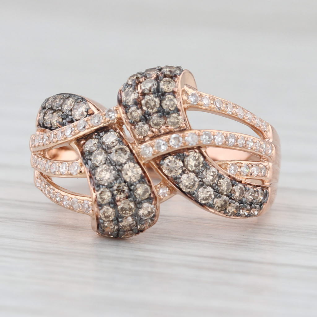 Effy 0.71ctw Champagne White Diamond Knot Ring 14k Rose Gold Size 7