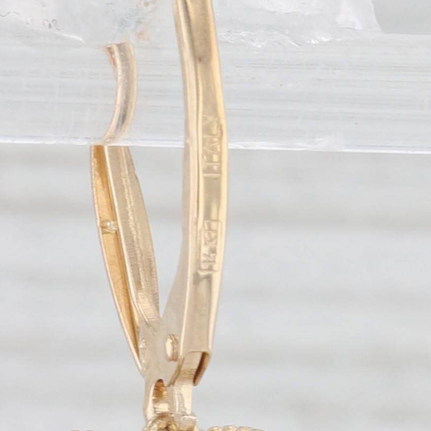 Light Gray Open Heart Dangle Earrings 14k Yellow Gold Lever Back Drops