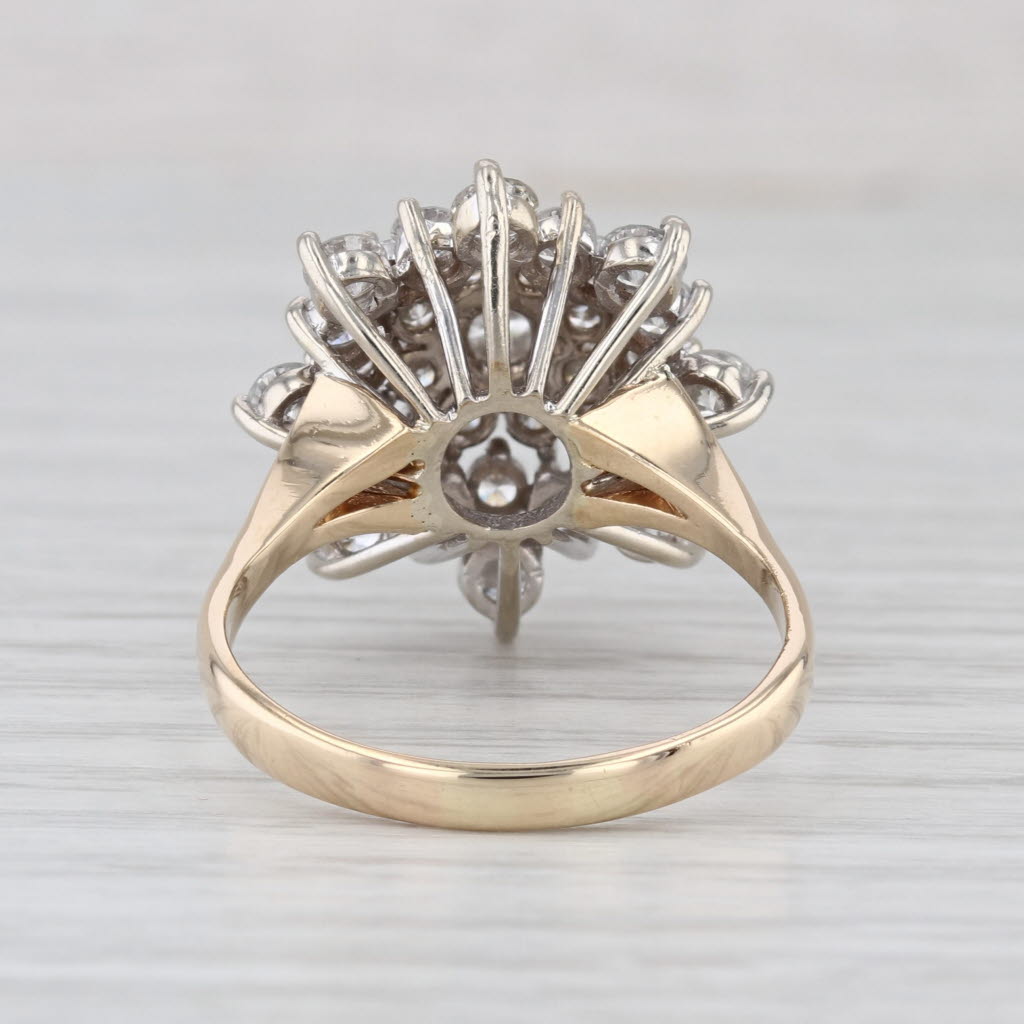 2.50ctw Diamond Cluster Engagement Ring 14k Yellow White Gold Size 11.25