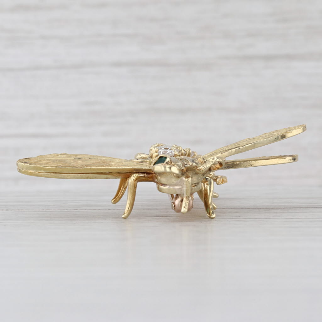 1.48ctw Diamond Green Chalcedony Dragonfly Brooch 18k Gold Statement Pin