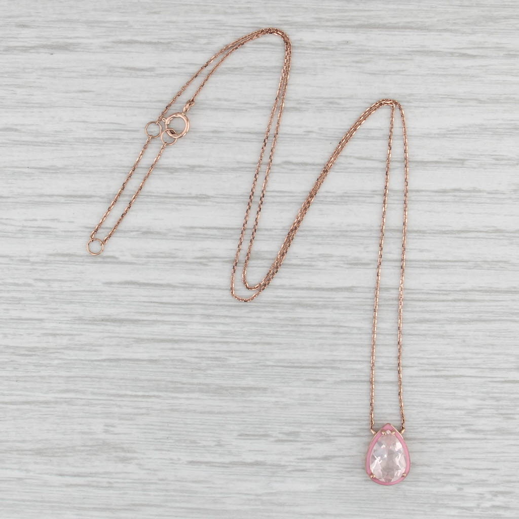 1.70ct Pear Pink Rose Quartz Pendant Necklace 14k Rose Gold 16" 17" 18"