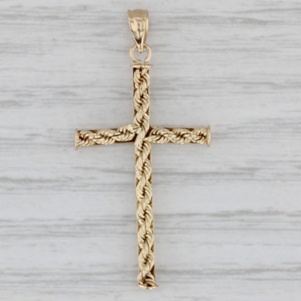 Gray Reversible Rope Nail Cross Pendant 14k Yellow Gold