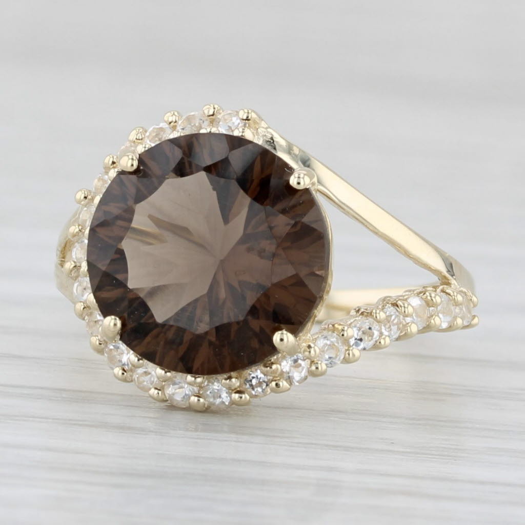 Light Gray 4.65ctw Smoky Quartz White Topaz Halo Ring 10k Yellow Gold Size 5.5