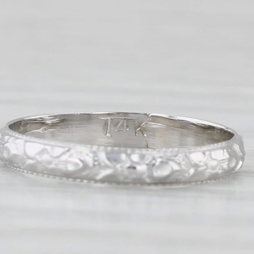 Light Gray Vintage Etched Flower Ring 14k White Gold Small Baby Size