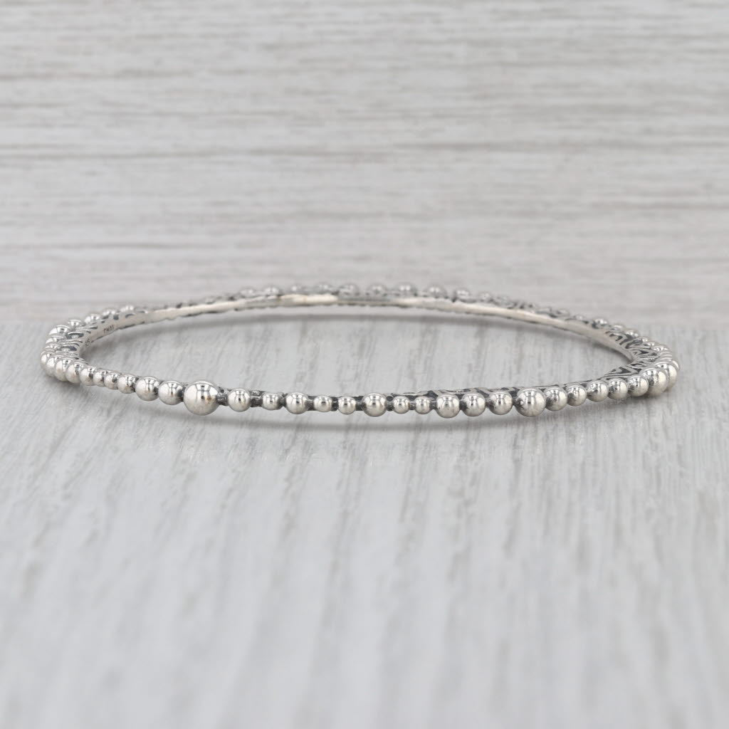 Ornate Bead Accented Bangle Bracelet Sterling Silver 8.5" 3.5mm Stackable